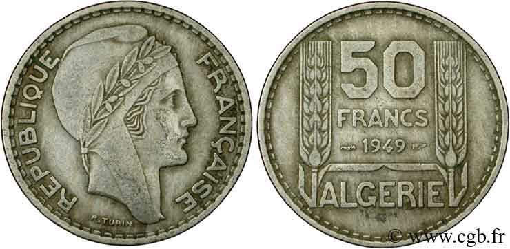 ALGÉRIE 50 Francs Turin 1949  TTB 