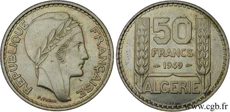 ALGERIEN Essai 50 Francs Turin 1949  VZ 