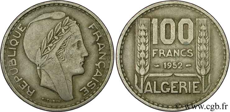 ALGERIA 100 Francs Turin 1952  VF 