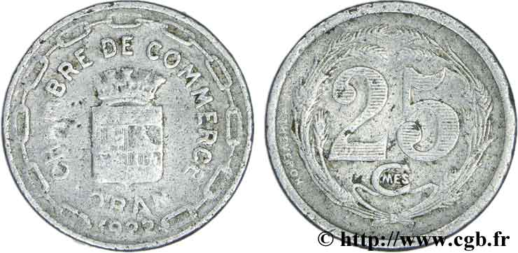 ALGERIA 25 Centimes Chambre de Commerce d’Oran 1922  B 