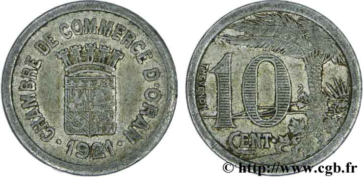 ALGÉRIE 10 Centimes Chambre de Commerce d’Oran 1921  TB 