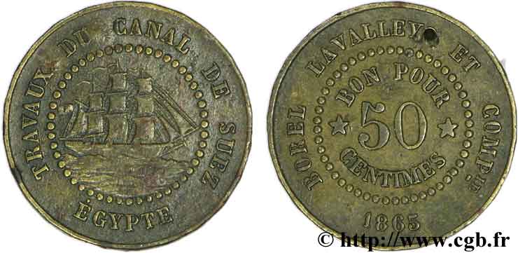 EGYPT - SUEZ CANAL 50 Centimes Borel Lavalley et Compagnie 1865  AU 