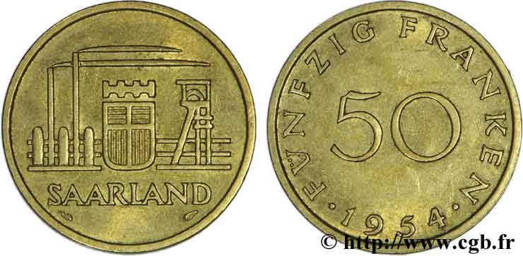 SAARLAND 50 Franken 1954 Paris SPL 