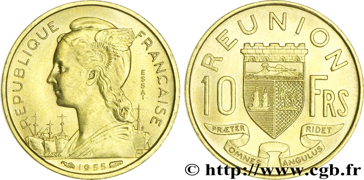 REUNION 10 Francs Essai 1955 Paris MS 