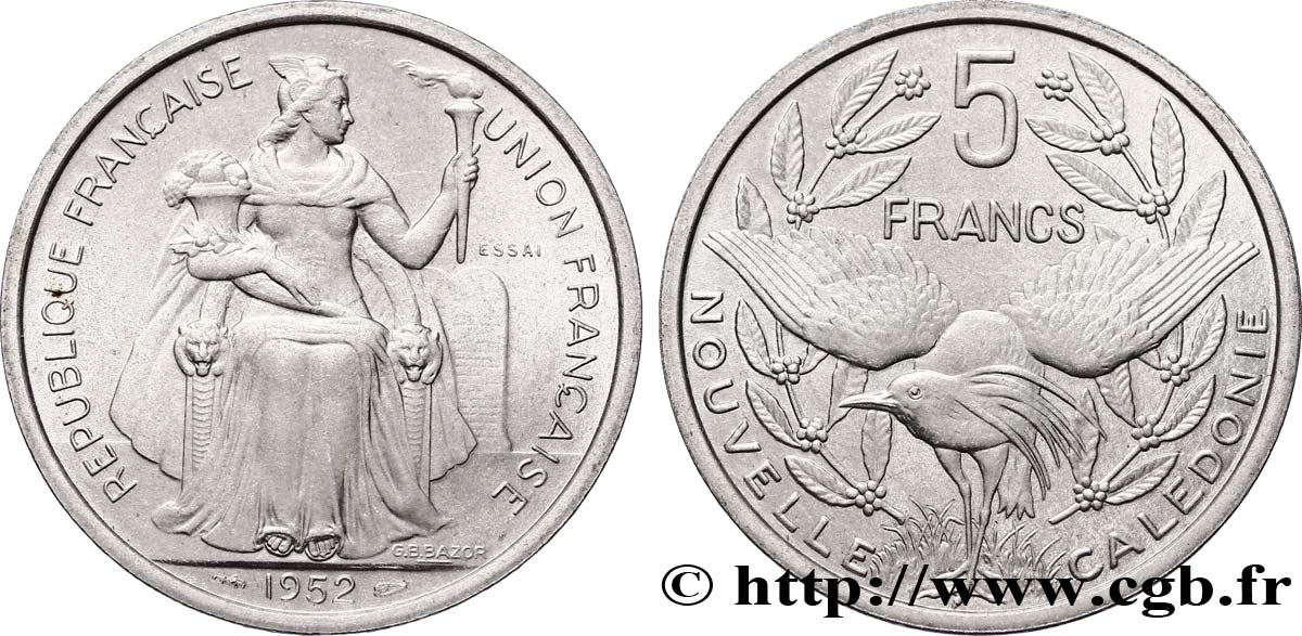 NEW CALEDONIA Essai de 5 Francs 1952 Paris MS 