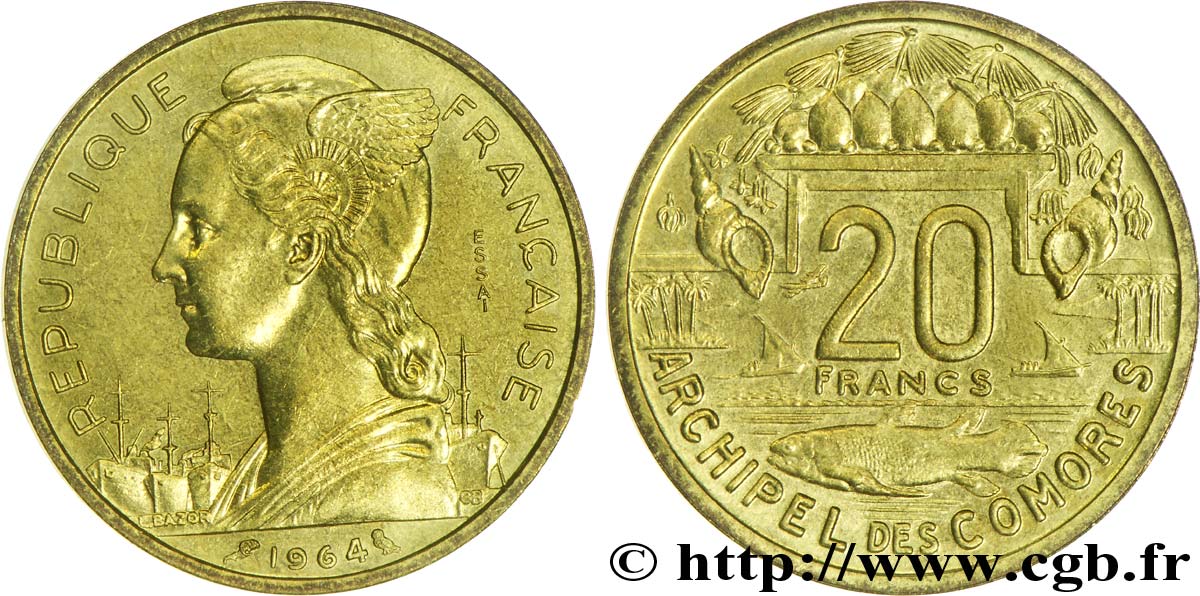 COMOROS  Essai de 20 Francs 1964 Paris MS 