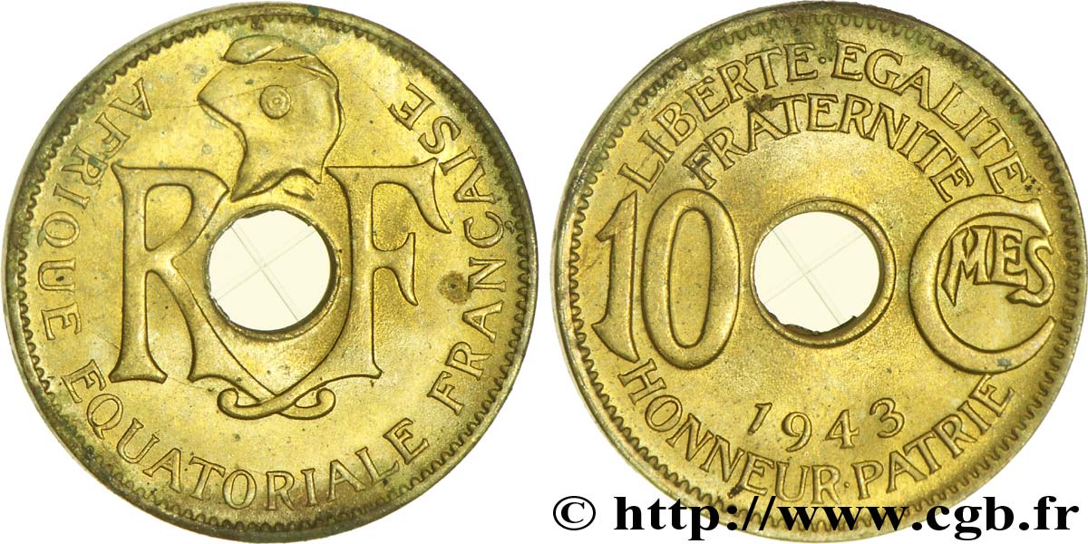 AFRICA ECUATORIAL FRANCESA - Fuerzas Francesas Libras 10 Centimes 1943 Prétoria EBC 