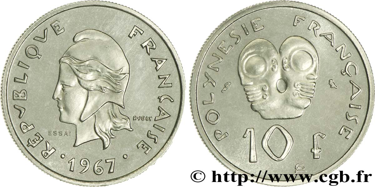 FRANZÖSISCHE-POLYNESIEN Essai de 10 Francs Marianne 1967 Paris fST 