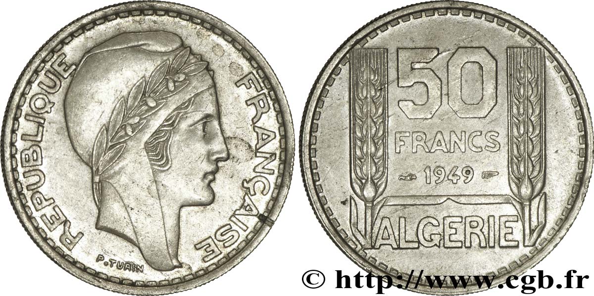 ALGERIA 50 Francs Turin 1949  AU 