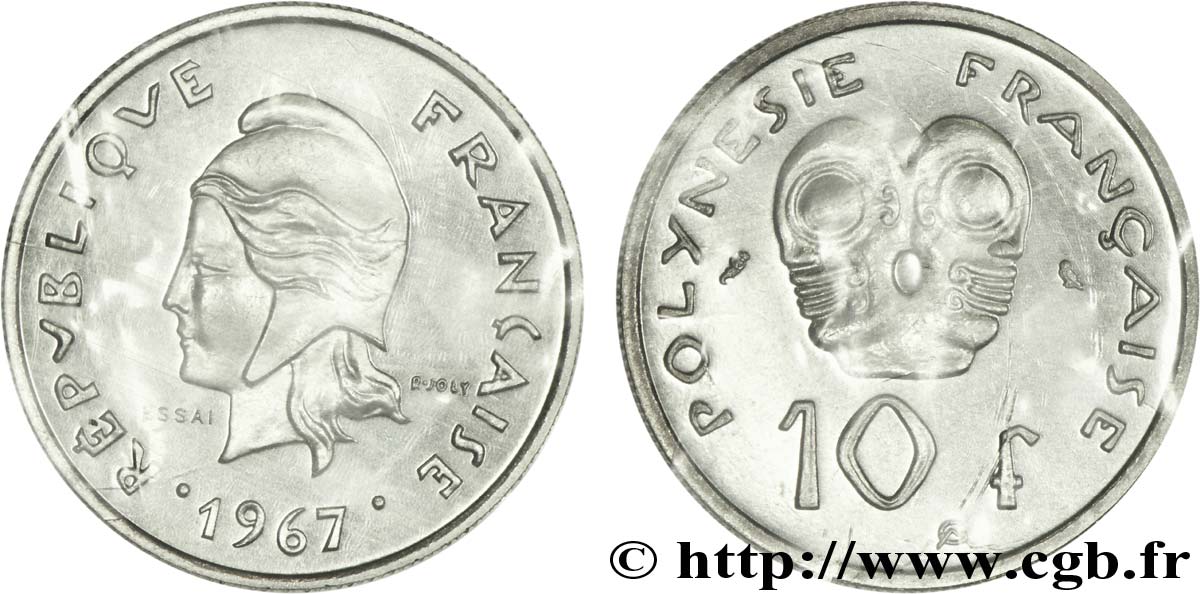 FRANZÖSISCHE-POLYNESIEN Essai de 10 Francs Marianne 1967 Paris ST 