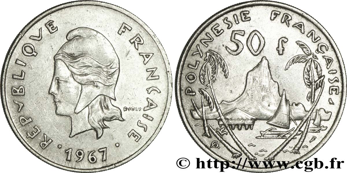 FRENCH POLYNESIA 50 Francs Marianne / paysage polynésien 1967 Paris XF 