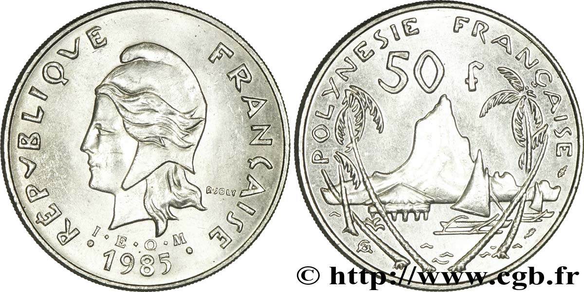 FRANZÖSISCHE-POLYNESIEN 50 Francs I.E.O.M. Marianne / paysage polynésien 1985 Paris fST 