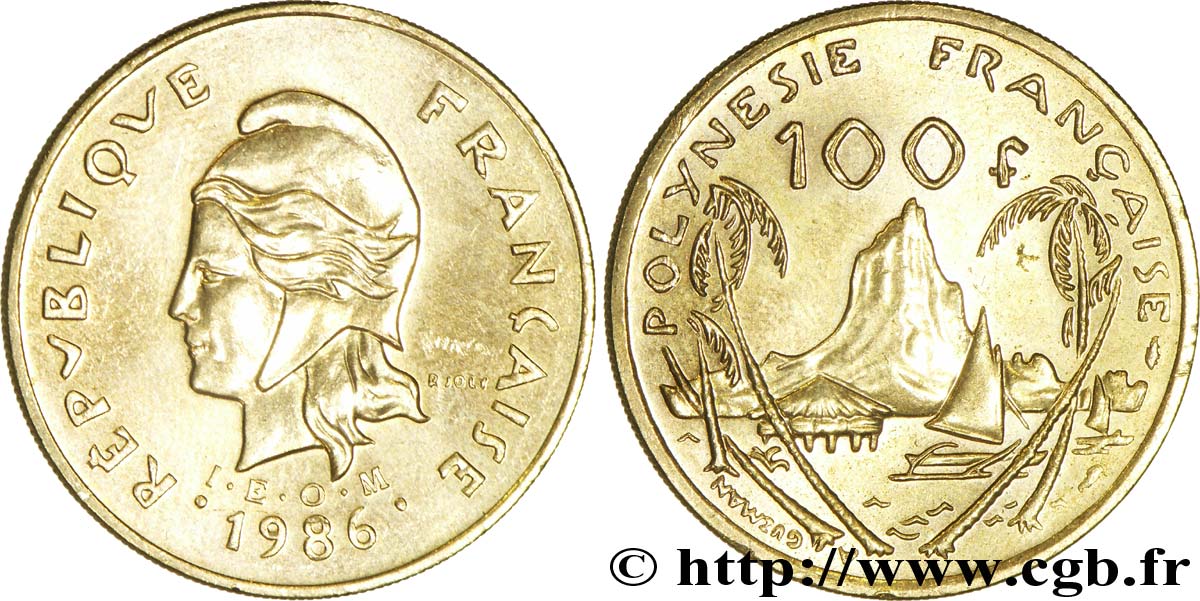 POLINESIA FRANCESA 100 Francs I.E.O.M Marianne / Paysage polynésien 1986 Paris EBC 