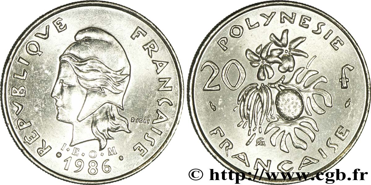 POLINESIA FRANCESE 20 Francs I.E.O.M Marianne  1986 Paris SPL 