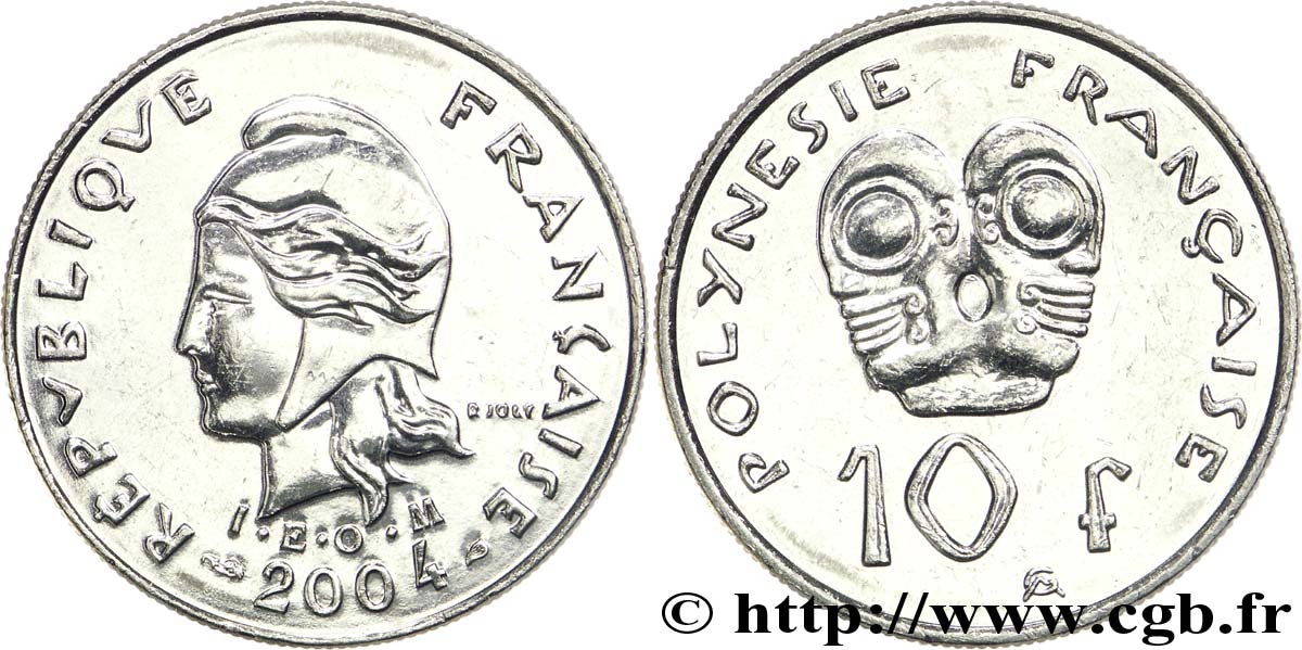 FRENCH POLYNESIA 10 Francs I.E.O.M Marianne 2004 Paris MS 