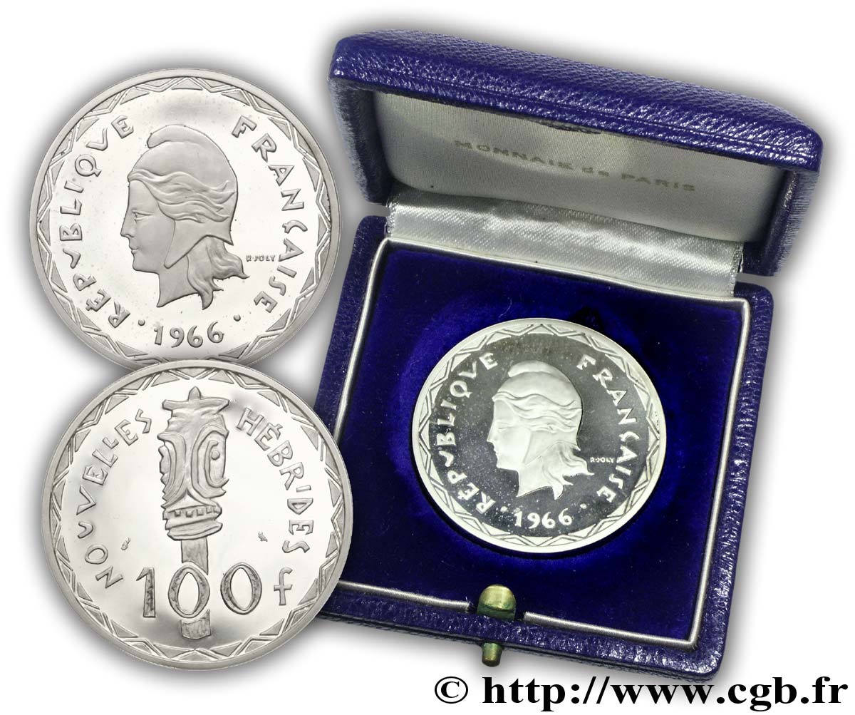 NEUE HEBRIDEN Piéfort 100 Francs argent 1966 Paris fST 
