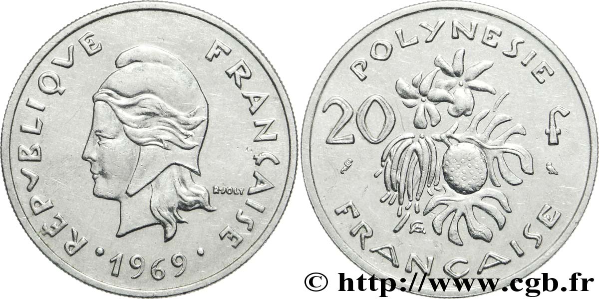 POLINESIA FRANCESE 20 Francs Marianne  1969 Paris SPL 