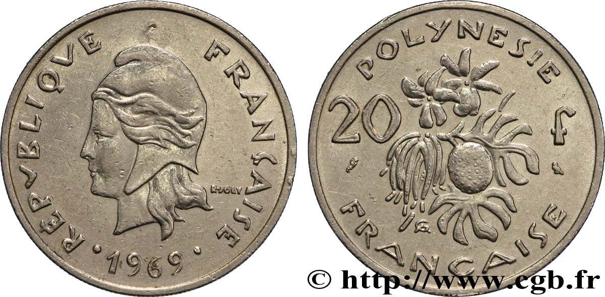 POLINESIA FRANCESA 20 Francs Marianne  1969 Paris MBC 