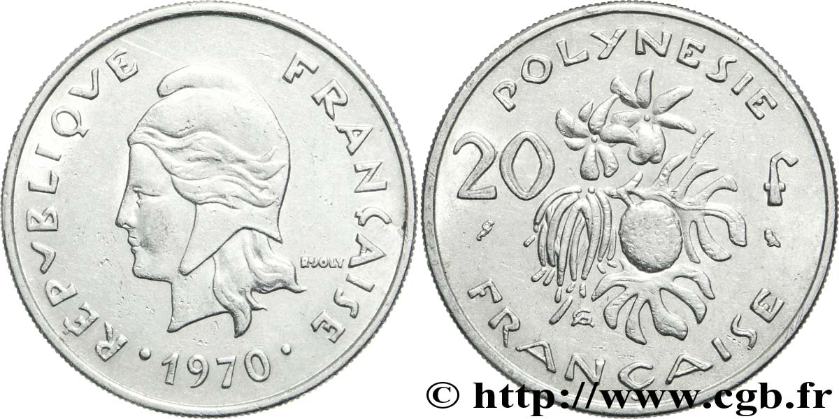 POLINESIA FRANCESA 20 Francs Marianne  1970 Paris MBC 