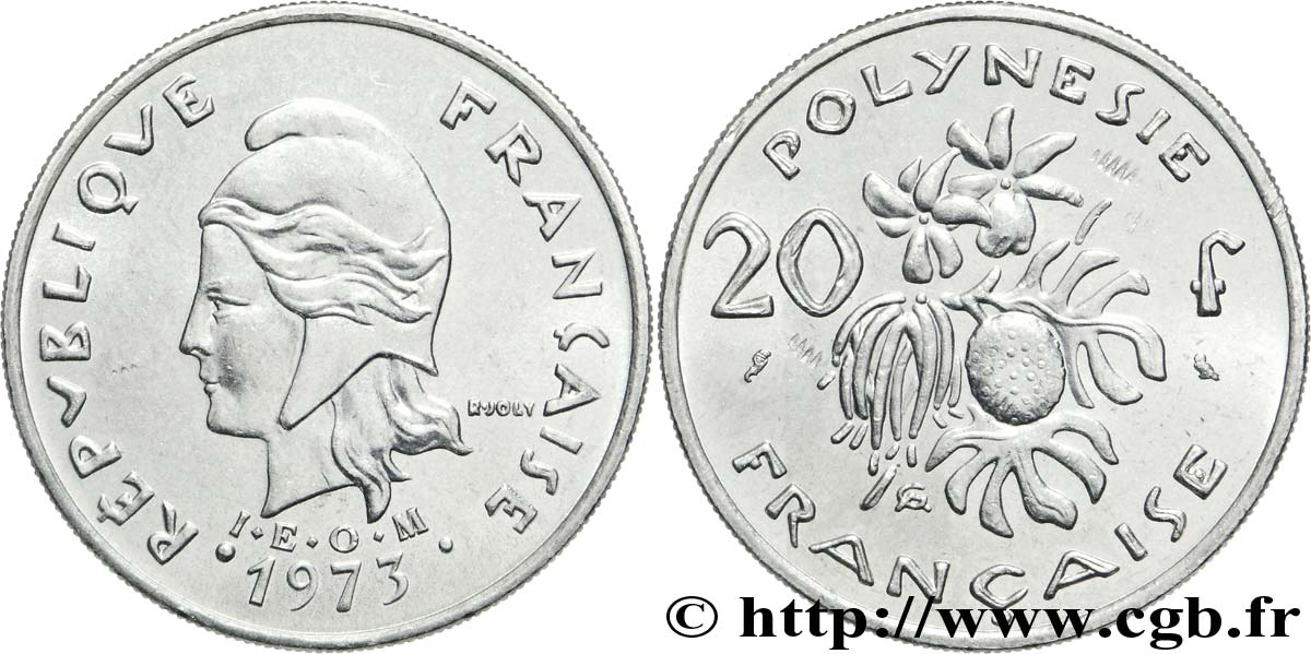 POLINESIA FRANCESE 20 Francs I.E.O.M Marianne  1973 Paris q.SPL 