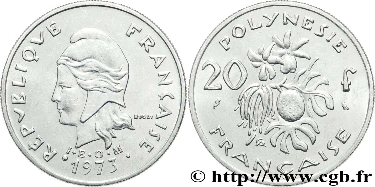 FRANZÖSISCHE-POLYNESIEN 20 Francs I.E.O.M Marianne  1973 Paris VZ 