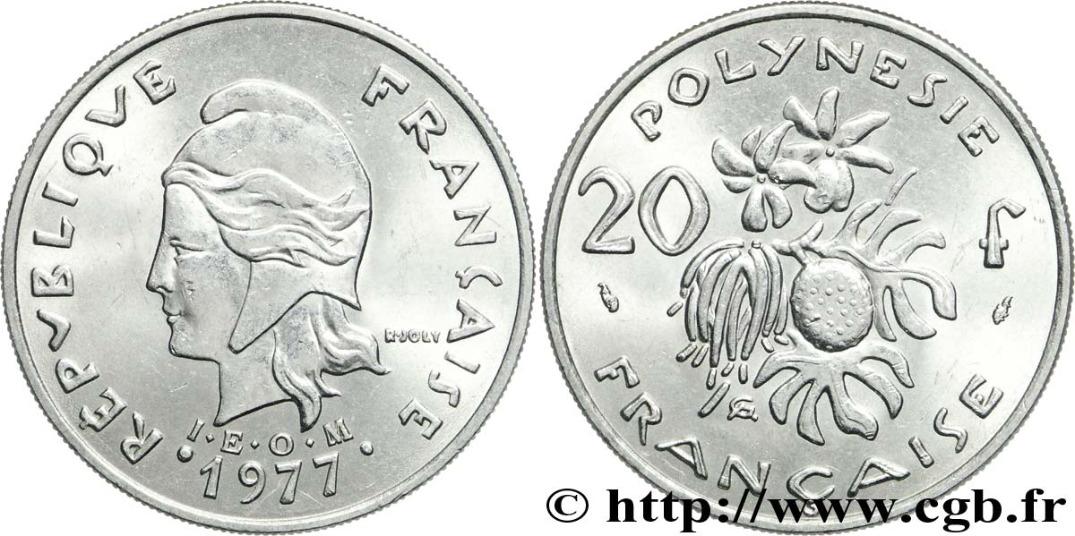 FRANZÖSISCHE-POLYNESIEN 20 Francs I.E.O.M Marianne  1977 Paris VZ 