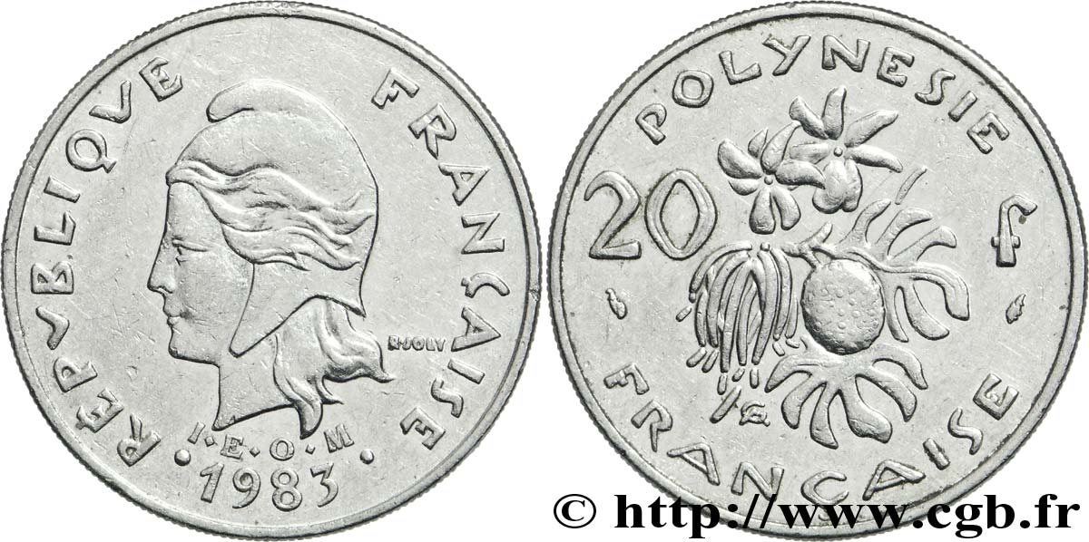 POLINESIA FRANCESA 20 Francs I.E.O.M Marianne  1983 Paris MBC 