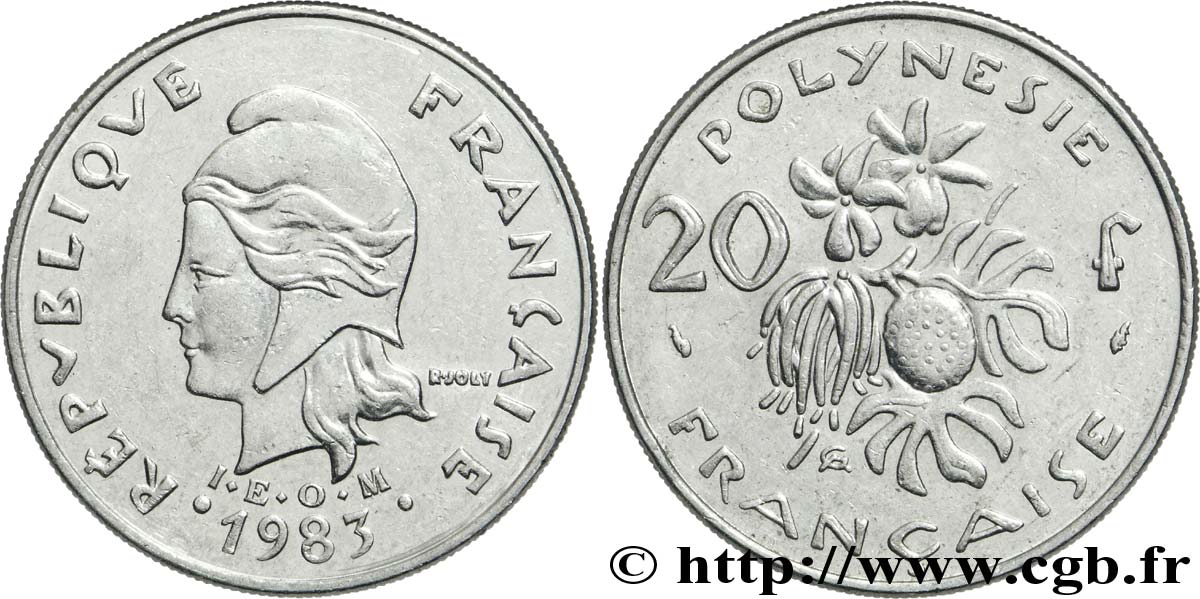 POLINESIA FRANCESE 20 Francs I.E.O.M Marianne  1983 Paris q.SPL 