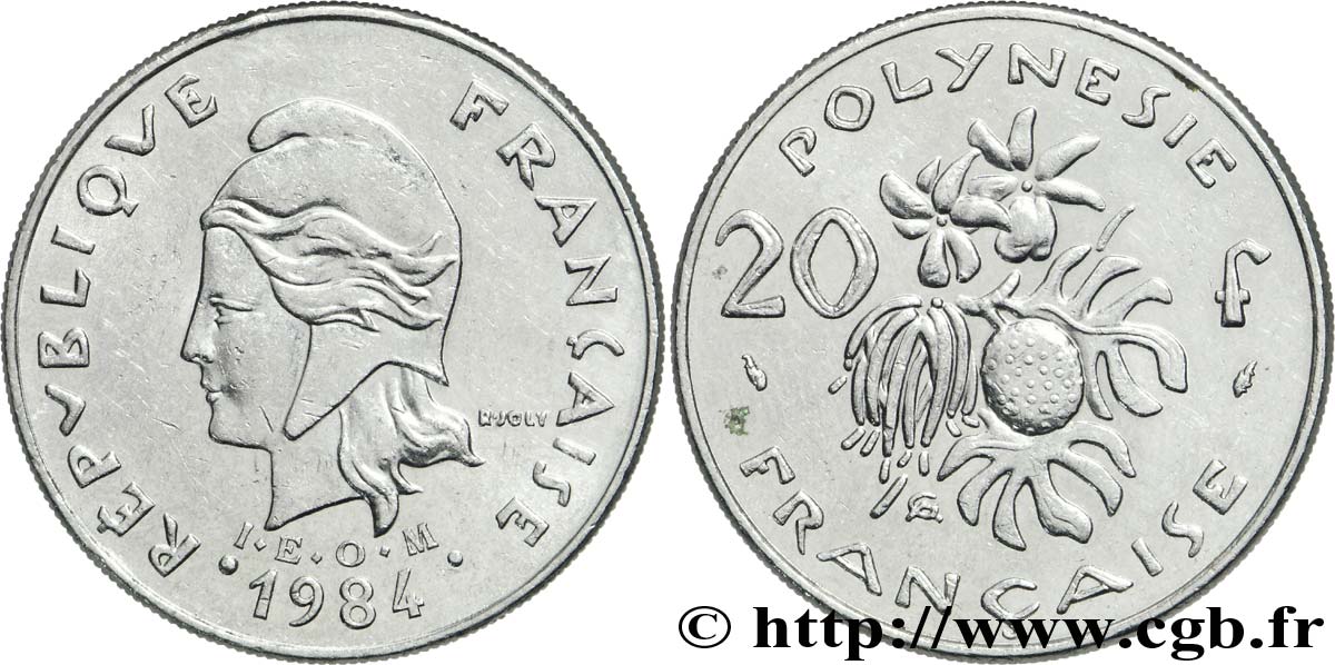 POLINESIA FRANCESA 20 Francs I.E.O.M Marianne  1984 Paris MBC+ 