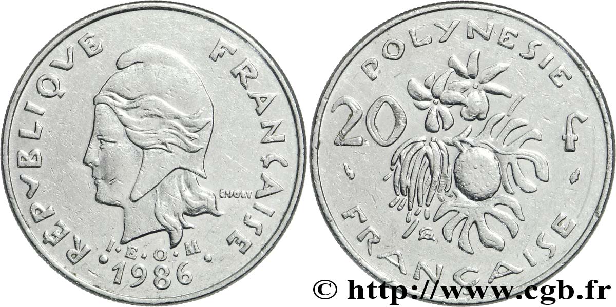 POLINESIA FRANCESE 20 Francs I.E.O.M Marianne  1986 Paris BB 