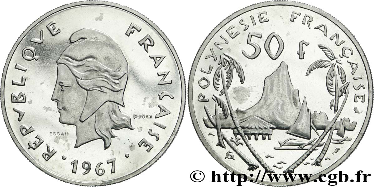 POLINESIA FRANCESA 50 Francs ESSAI Marianne 1967 Paris SC 