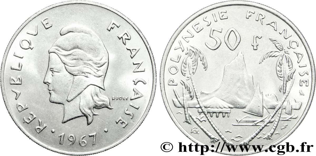 POLINESIA FRANCESE 50 Francs Marianne / paysage polynésien 1967 Paris SPL 