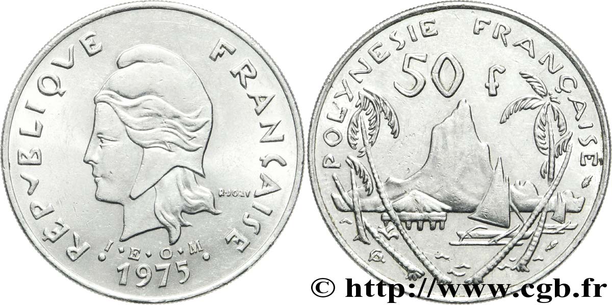 POLINESIA FRANCESA 50 Francs I.E.O.M. Marianne / paysage polynésien 1975 Paris EBC 