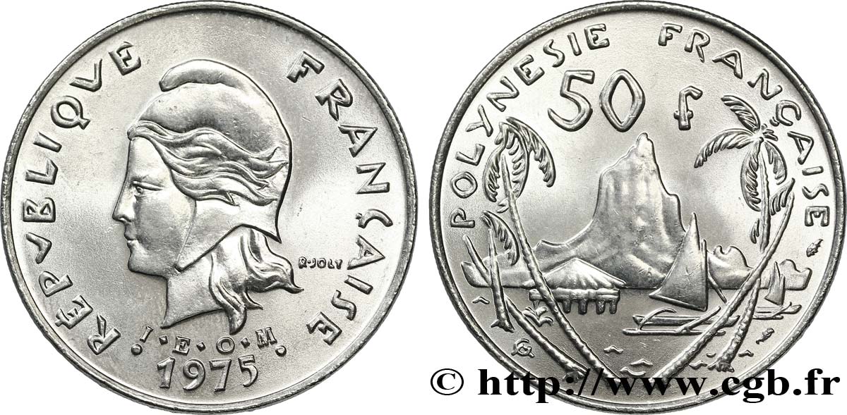 POLINESIA FRANCESA 50 Francs I.E.O.M. Marianne / paysage polynésien 1975 Paris SC 