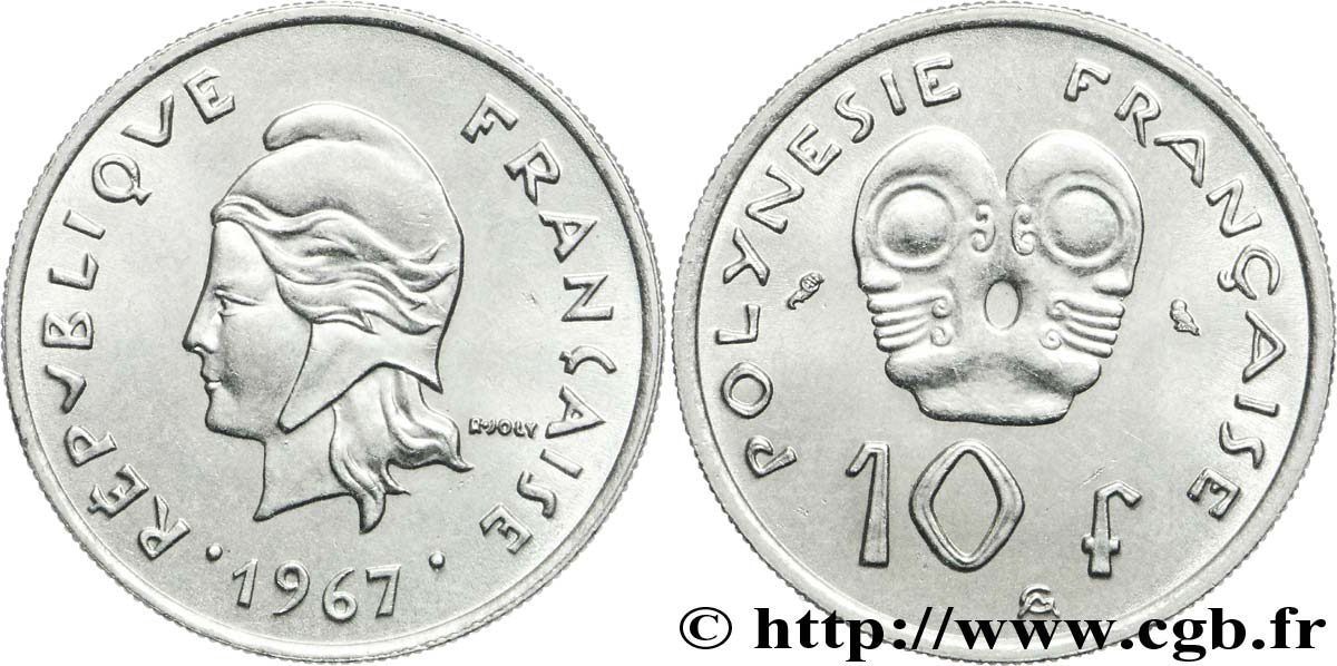 FRANZÖSISCHE-POLYNESIEN 10 Francs Marianne 1967 Paris fST 