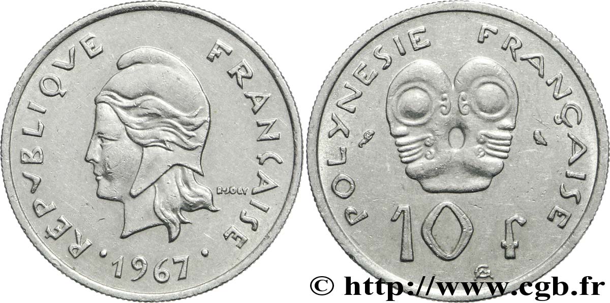 POLINESIA FRANCESE 10 Francs Marianne 1967 Paris BB 