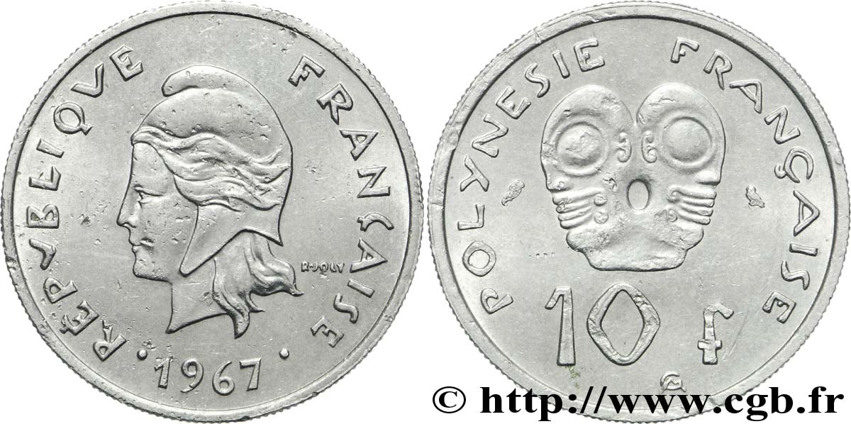 POLINESIA FRANCESA 10 Francs Marianne 1967 Paris MBC+ 