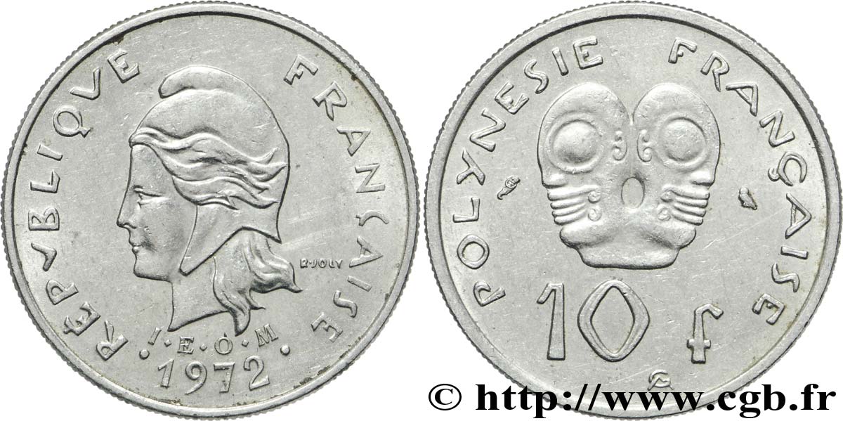 POLINESIA FRANCESE 10 Francs I.E.O.M Marianne 1972 Paris BB 