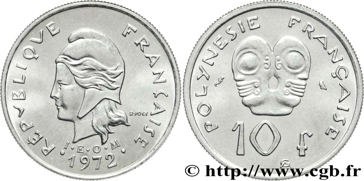 FRENCH POLYNESIA 10 Francs I.E.O.M Marianne 1972 Paris MS 