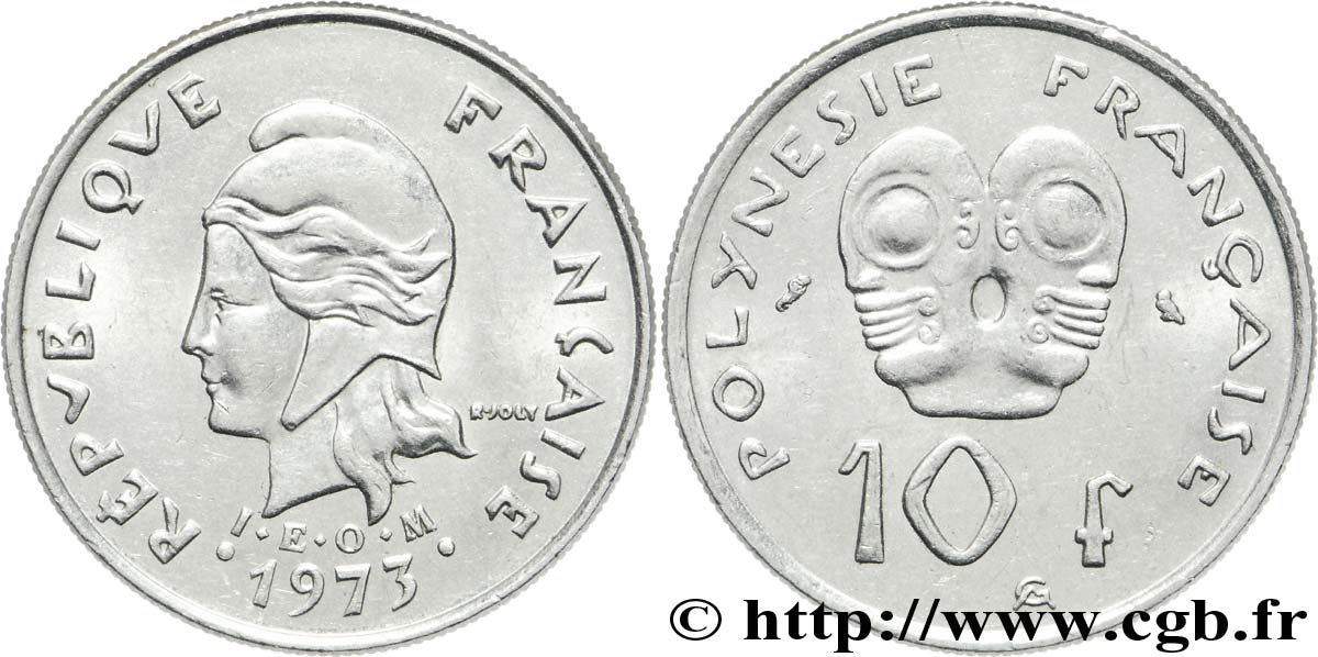 POLINESIA FRANCESE 10 Francs I.E.O.M Marianne 1973 Paris SPL 