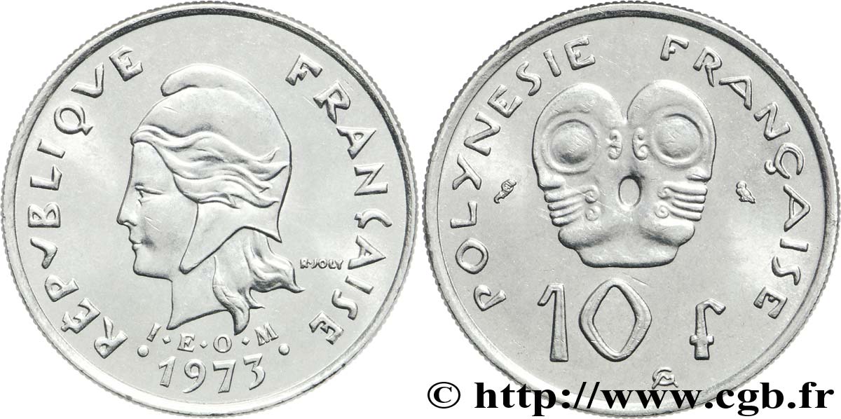 FRANZÖSISCHE-POLYNESIEN 10 Francs I.E.O.M Marianne 1973 Paris fST 