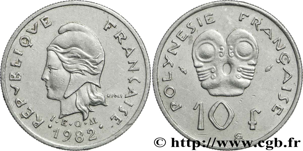 FRENCH POLYNESIA 10 Francs I.E.O.M Marianne 1982 Paris XF 