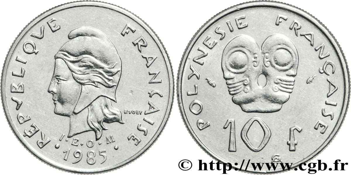 POLINESIA FRANCESE 10 Francs I.E.O.M Marianne 1985 Paris q.SPL 