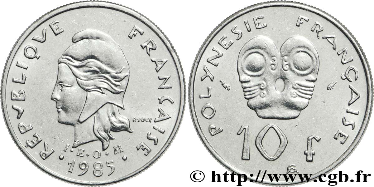 POLINESIA FRANCESE 10 Francs I.E.O.M Marianne 1985 Paris SPL 