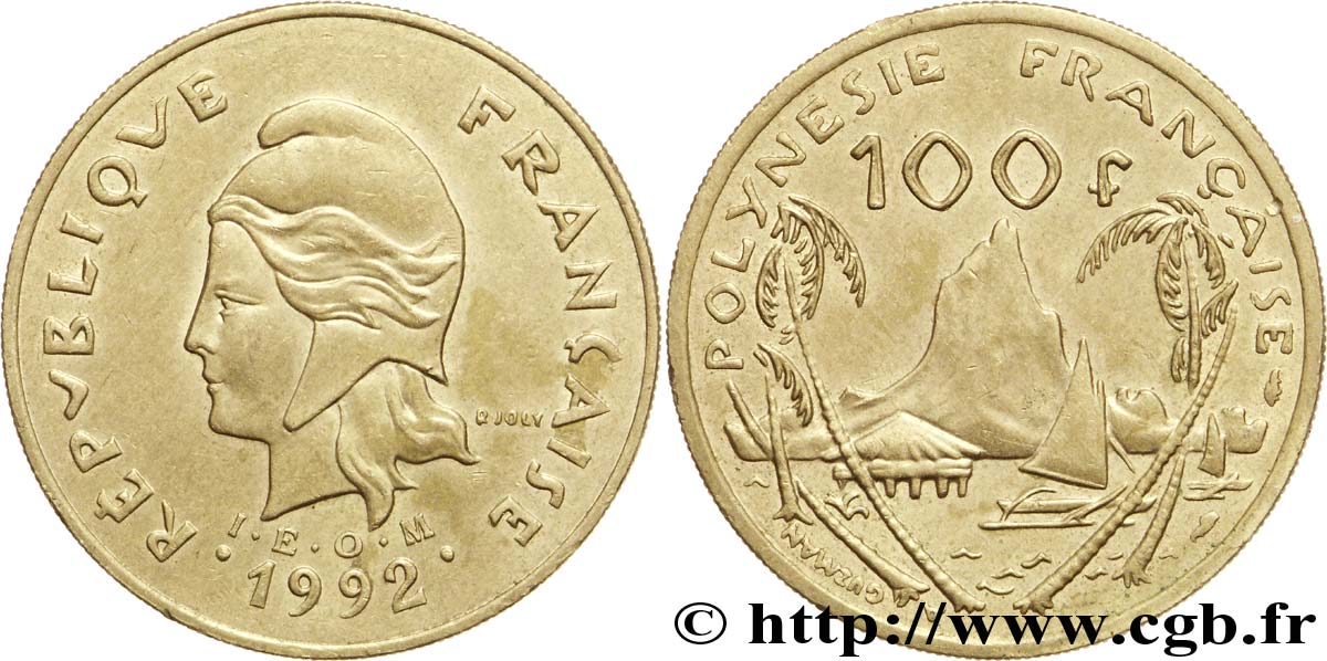 FRANZÖSISCHE-POLYNESIEN 100 Francs I.E.O.M Marianne / Paysage polynésien 1992 Paris VZ 