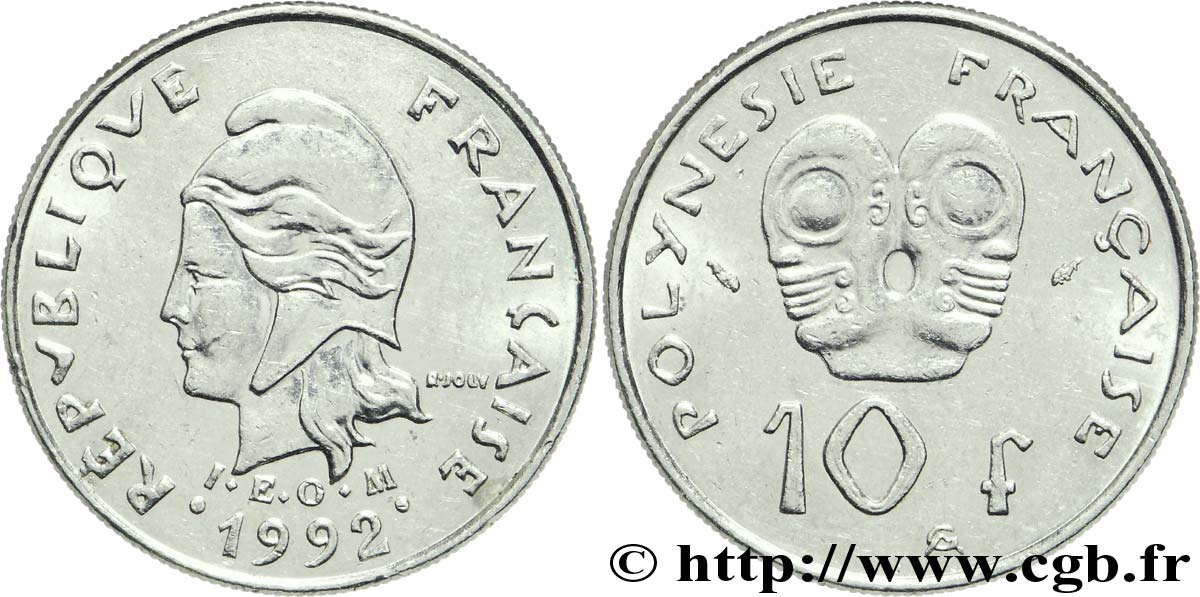 FRENCH POLYNESIA 10 Francs I.E.O.M Marianne 1992 Paris AU 