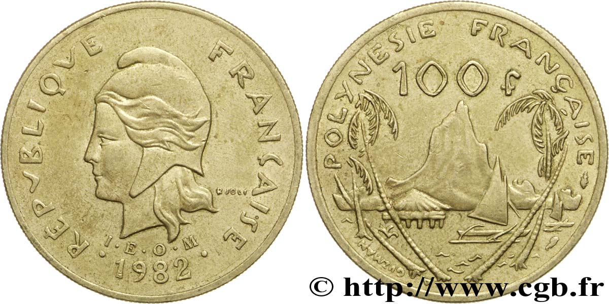 POLINESIA FRANCESE 100 Francs I.E.O.M. Marianne / paysage polynésien type IEOM 1982 Paris q.SPL 