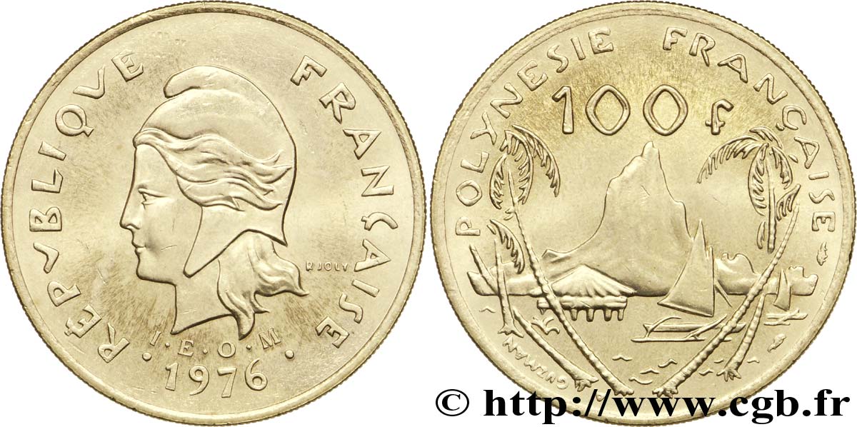 POLINESIA FRANCESE 100 Francs I.E.O.M. Marianne / paysage polynésien type IEOM 1976 Paris q.SPL 