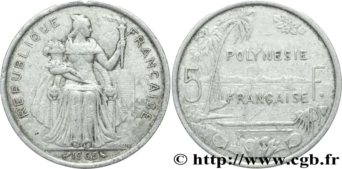 FRENCH POLYNESIA 5 Francs Polynésie Française 1965 Paris VF 