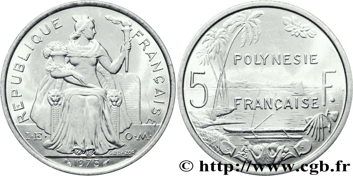 POLINESIA FRANCESE 5 Francs I.E.O.M. Polynésie Française 1975 Paris MS 